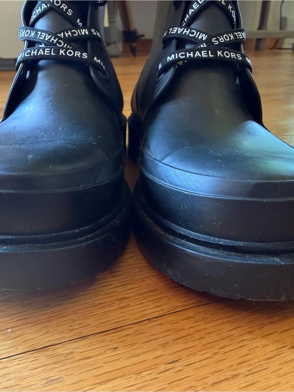 Michael Kors Black Lace-Up Rubber Combat Boots